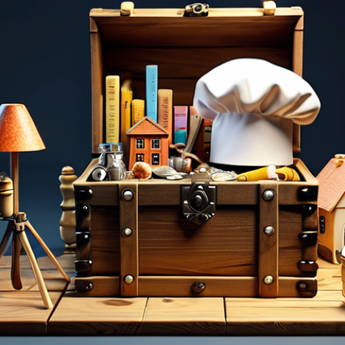 An inspiring and symbolic image depicting a journey from past experiences to a future career. An open, rustic treasure chest overflows with diverse, glowing objects representing various skills and past roles (e.g., a chef's hat, a marketing chart, a tech gadget, a book, a small model of a house). These objects form a winding, illuminated pathway or a bridge, seamlessly connecting to a modern, bright, and slightly abstract landscape on the other side, symbolizing a new career path. The overall mood is hopeful and transformative. Soft, warm lighting, clean lines with a hint of Scandinavian design aesthetic. High detail, photorealistic or cinematic render.