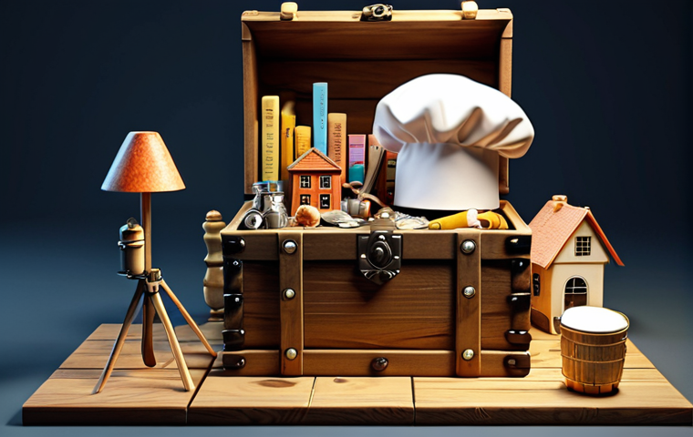 An inspiring and symbolic image depicting a journey from past experiences to a future career. An open, rustic treasure chest overflows with diverse, glowing objects representing various skills and past roles (e.g., a chef's hat, a marketing chart, a tech gadget, a book, a small model of a house). These objects form a winding, illuminated pathway or a bridge, seamlessly connecting to a modern, bright, and slightly abstract landscape on the other side, symbolizing a new career path. The overall mood is hopeful and transformative. Soft, warm lighting, clean lines with a hint of Scandinavian design aesthetic. High detail, photorealistic or cinematic render.